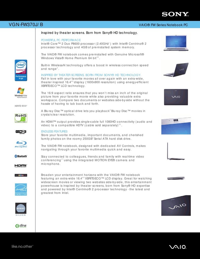 Sony VGN-FW370J Specifications