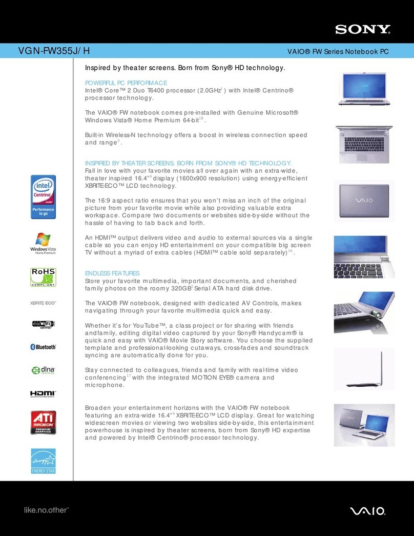 Sony VGN-FW355J Specifications