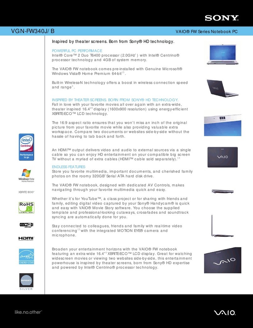 Sony VGN-FW340J Specifications