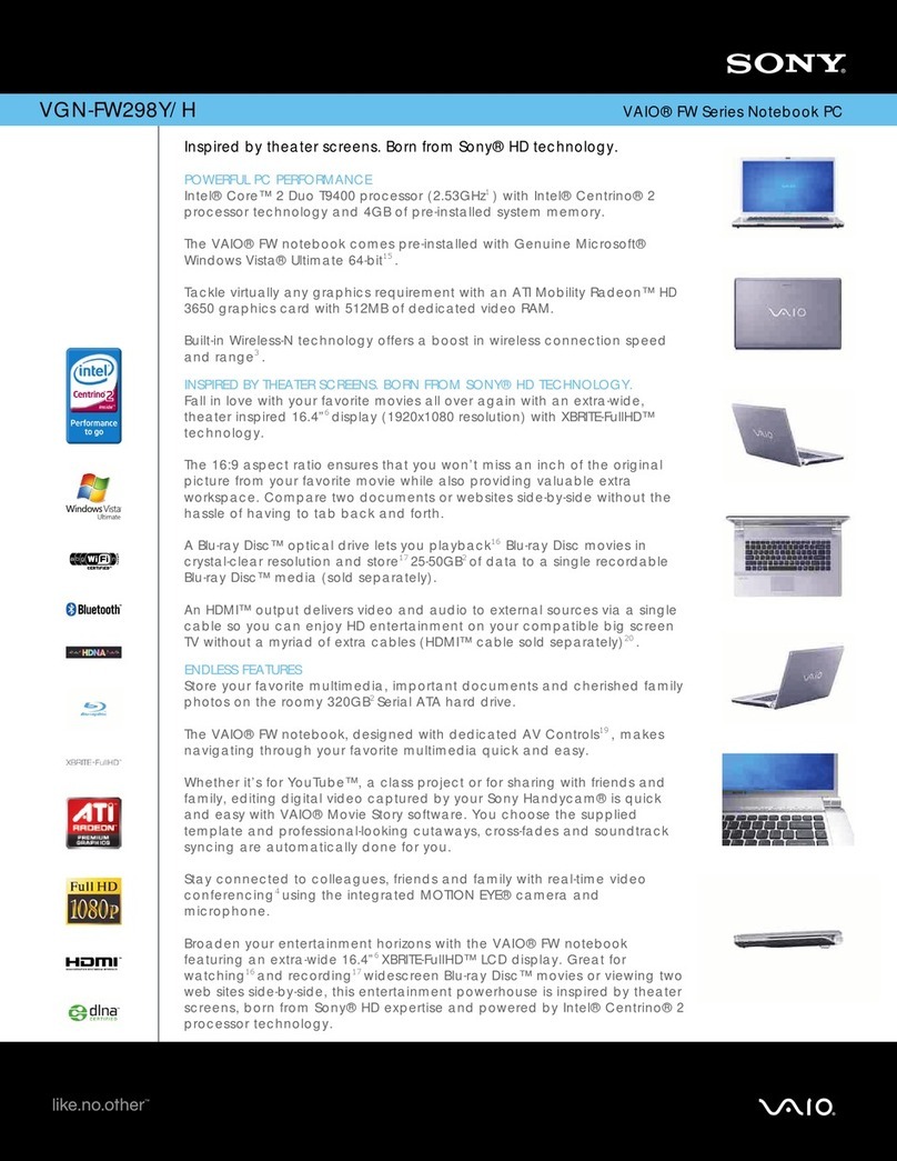 Sony VGN-FW298Y Specifications