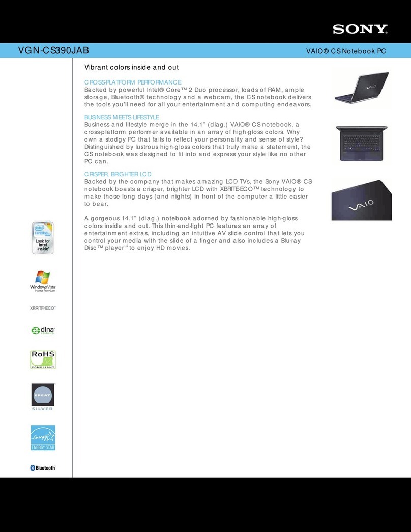 Sony VGNCS390JAB - VAIO CS Series User manual