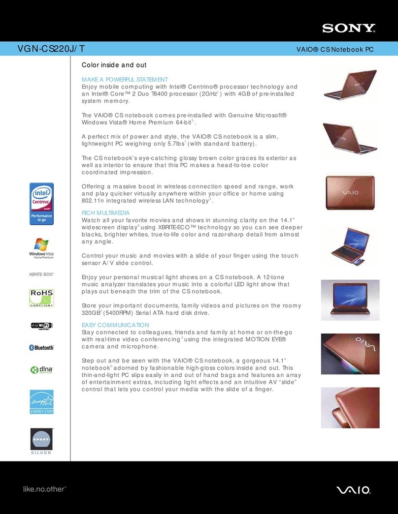 Sony VGN-CS220J - VAIO CS Series User manual Sony VGN-CS220J - VAIO CS Series User manual