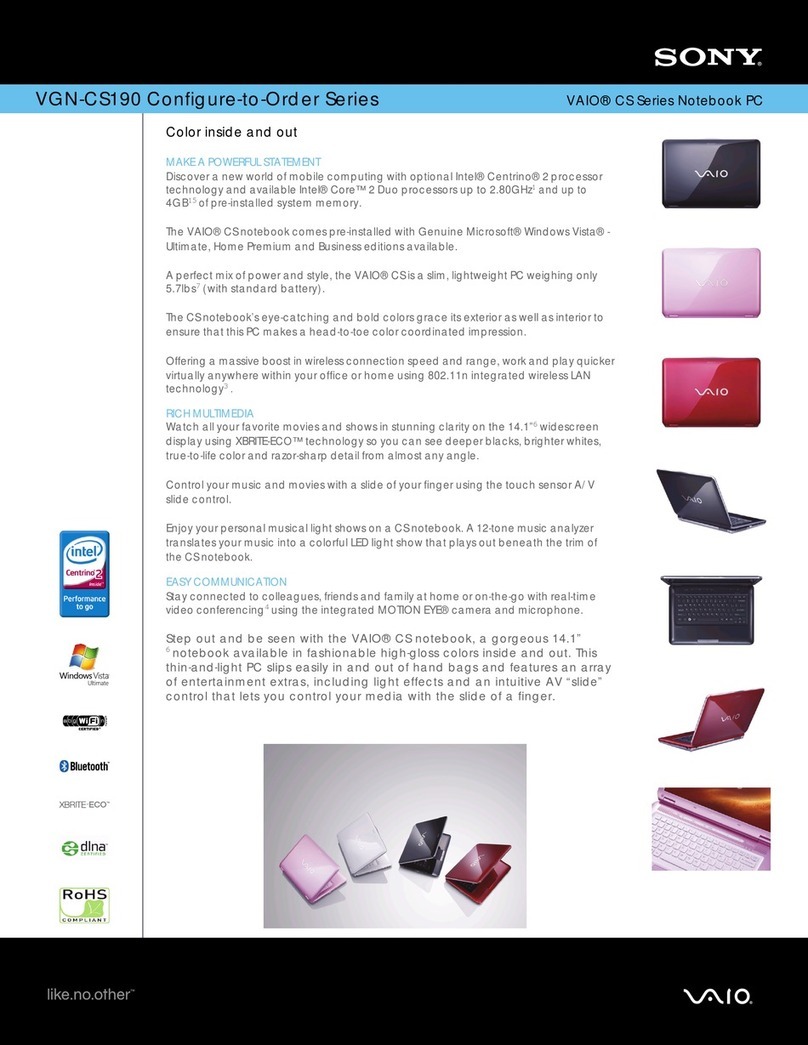 Sony VGN-CS190JCQ Specifications