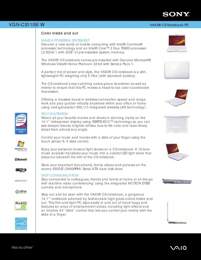 Sony VGN-CS110E - VAIO CS Series Specifications