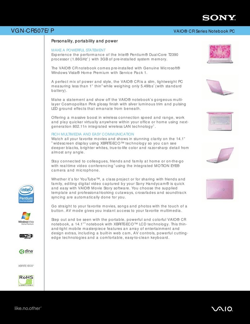 Sony VGN-CR507E - VAIO CR Series Specifications