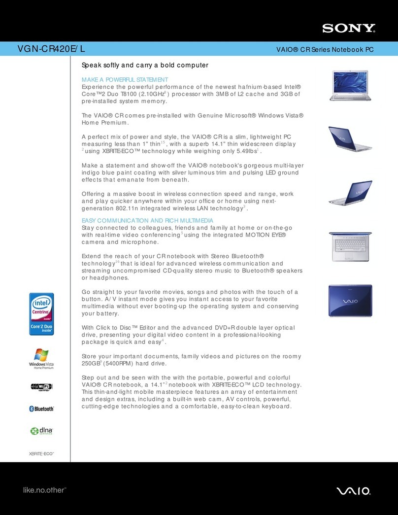 Sony VGN-CR420E - VAIO CR Series Specifications