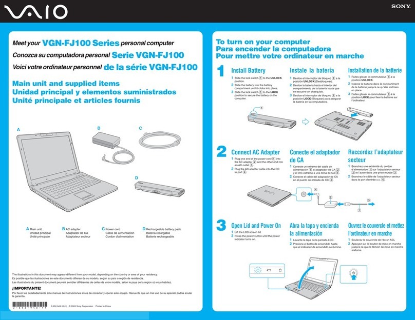 Sony VGN-FJ150 quick start guide
