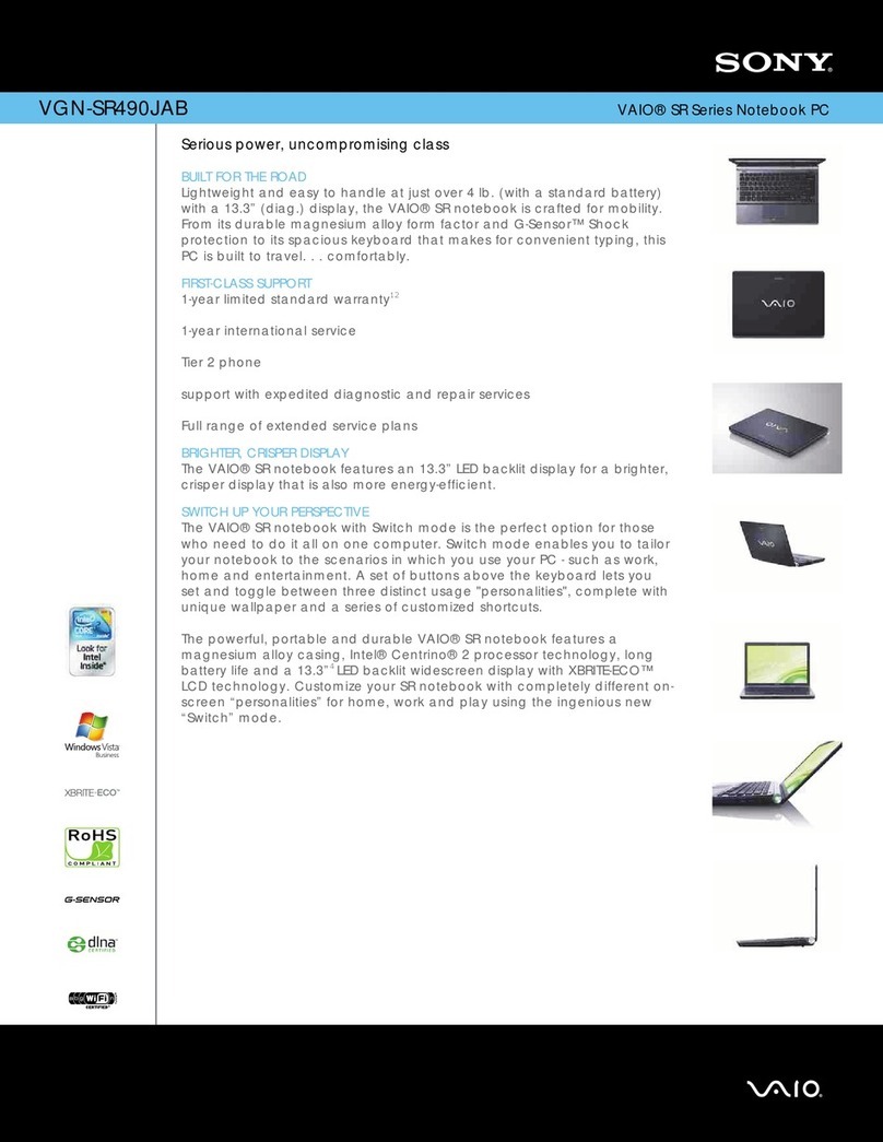 Sony VGNSR490JAB - VAIO SR Series User manual