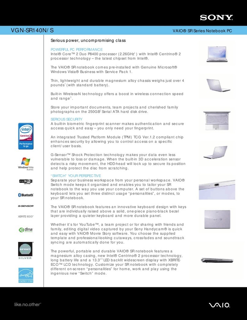 Sony VGN-SR140N Specifications