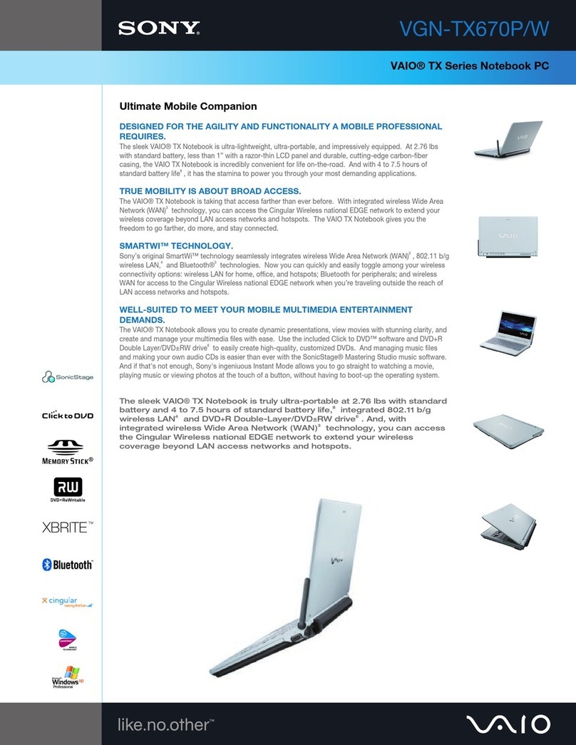 Sony VGN-TX670P Specifications