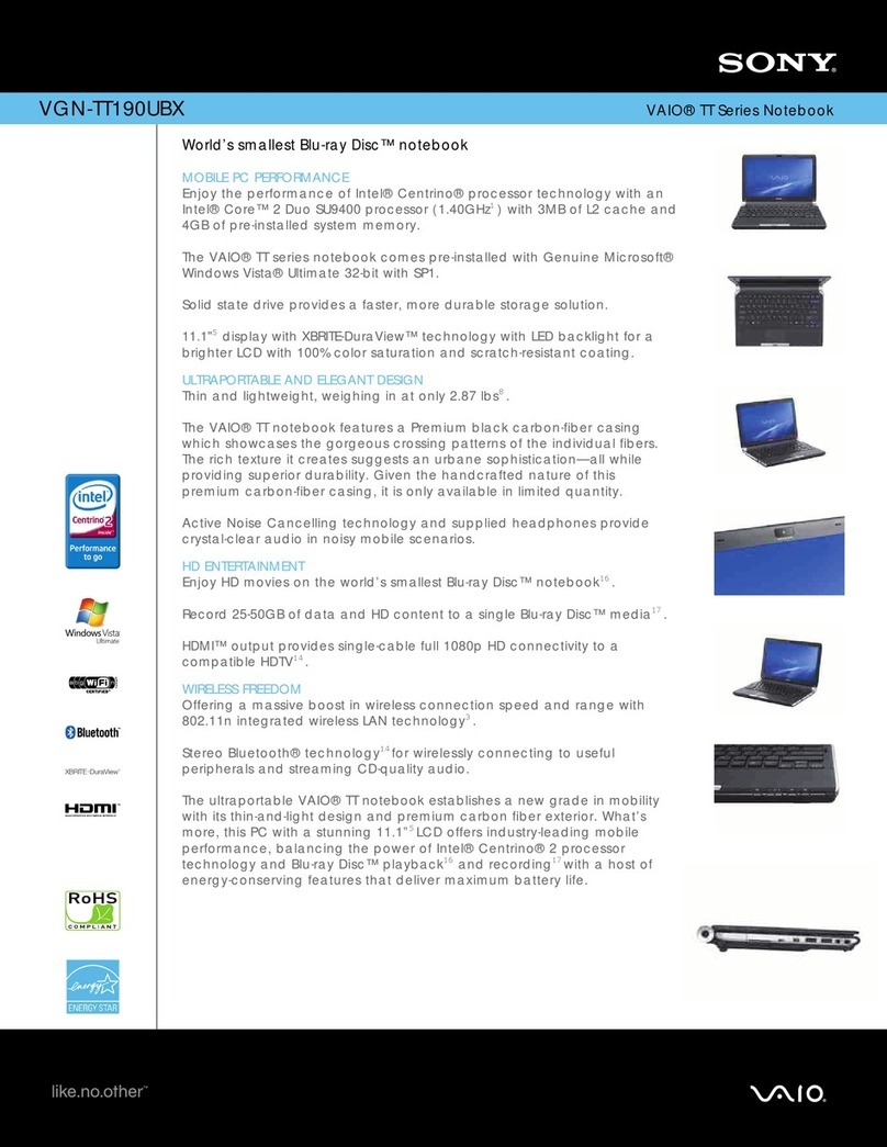 Sony VAIO VGN-TT190UBX Specifications
