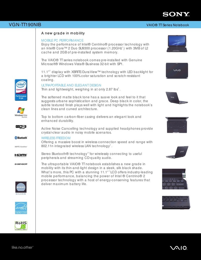 Sony VGN-TT190NIB - VAIO TT Series Specifications