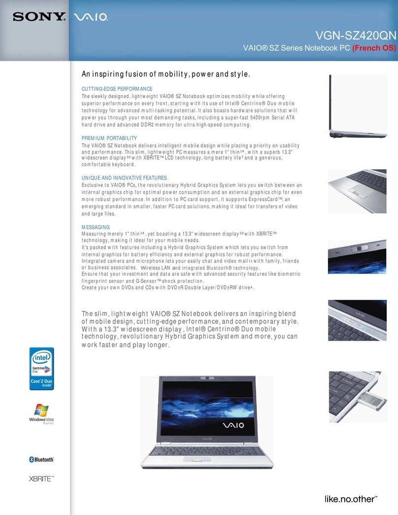 Sony VAIO VGN-SZ420QN Specifications