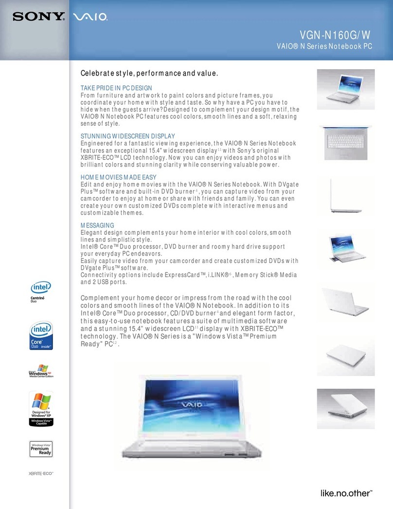 Sony VGN-N160G/W Specifications