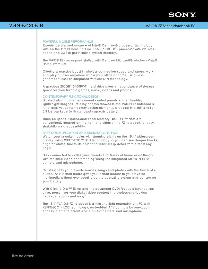 Sony VGN-FZ420E Specifications