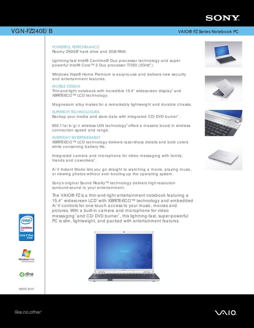 Sony VGN-FZ240E - VAIO - Core 2 Duo GHz User manual