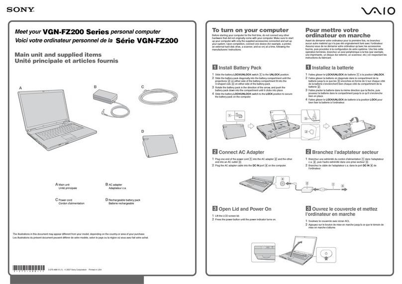 Sony VGN-FZ240E - VAIO - Core 2 Duo GHz quick start guide