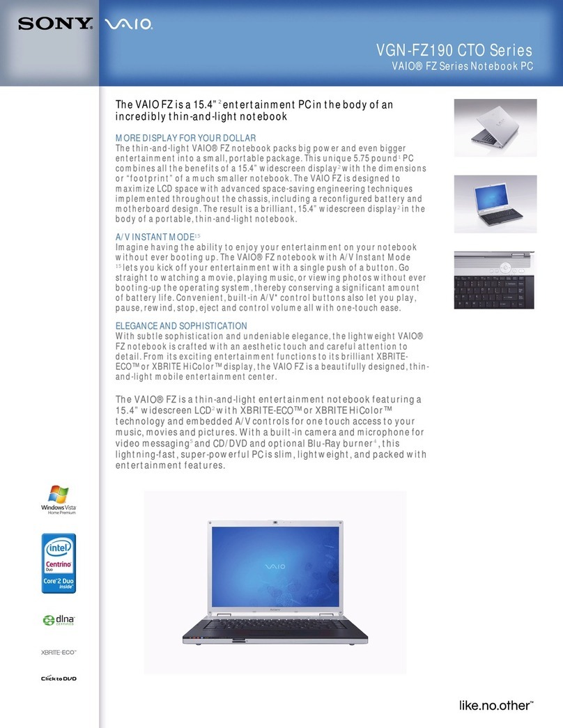 Sony VGN-FZ190E Specifications