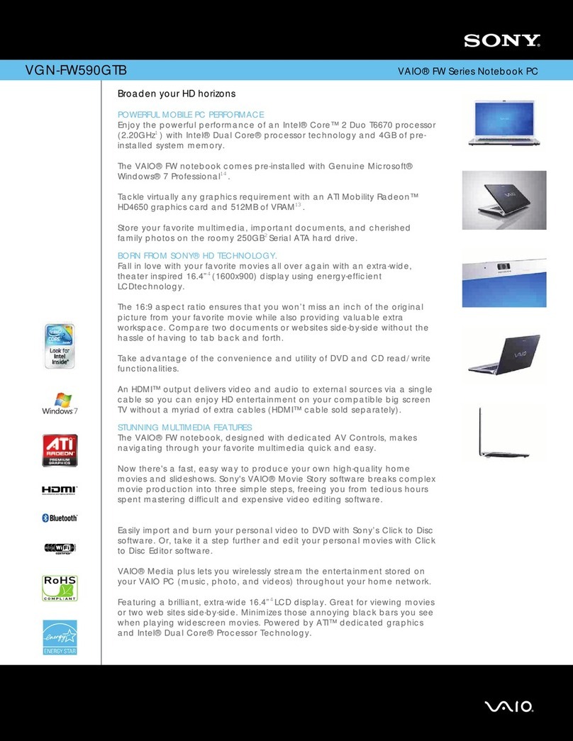 Sony VGNFW590GTB Specifications