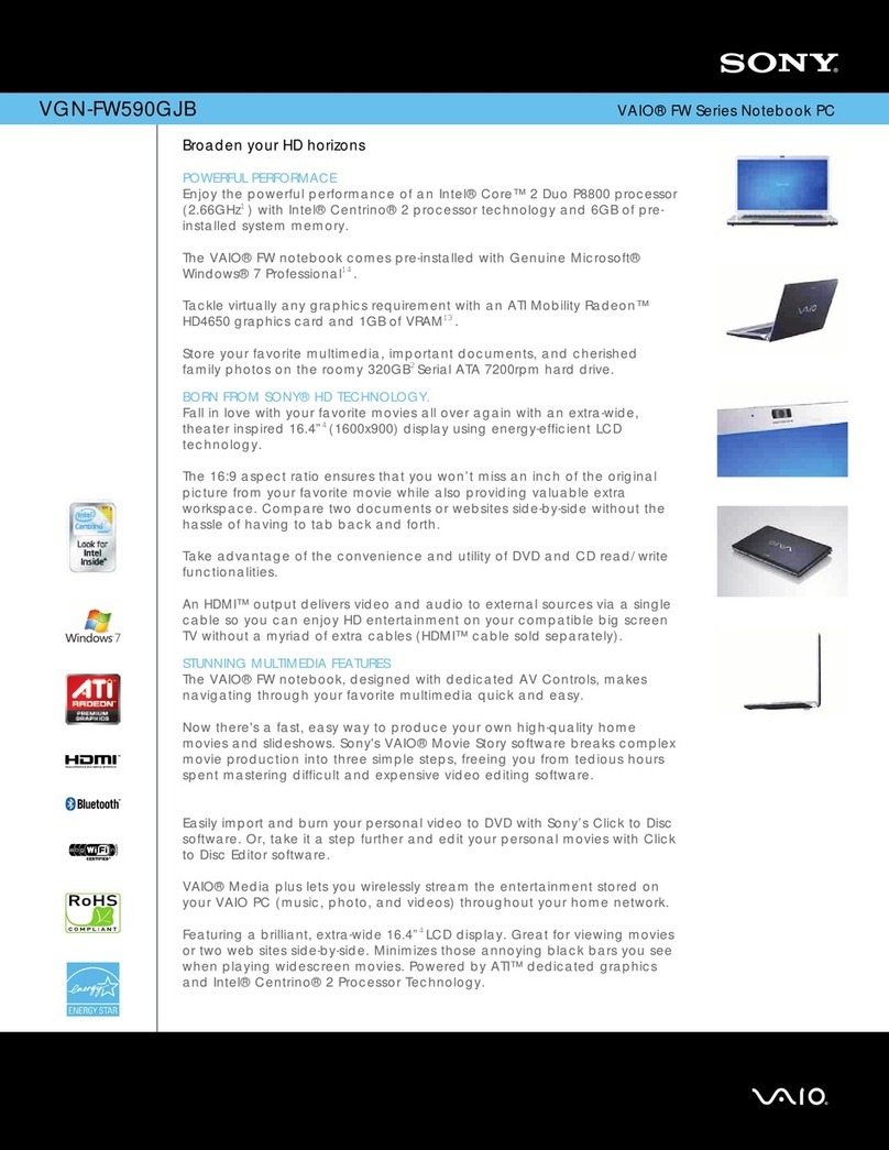 Sony VGN-FW590GJB - VAIO FW Series Specifications
