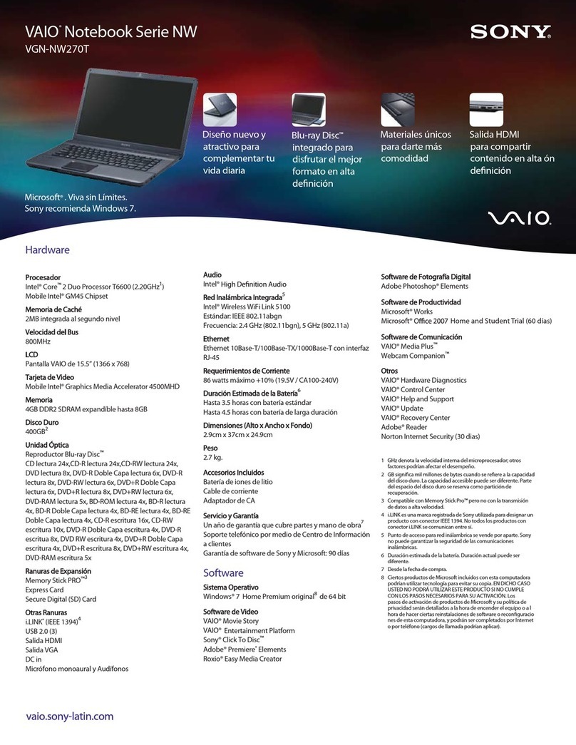 Sony VAIO VGN-NW270T User manual