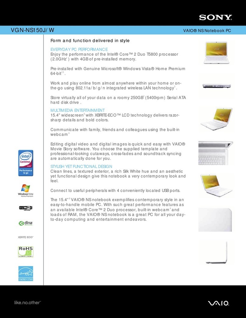 Sony VAIO VGN-NS150J Specifications