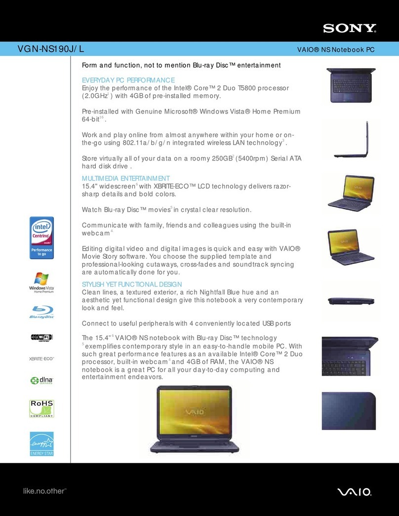 Sony VAIO VGN-NS190J Specifications