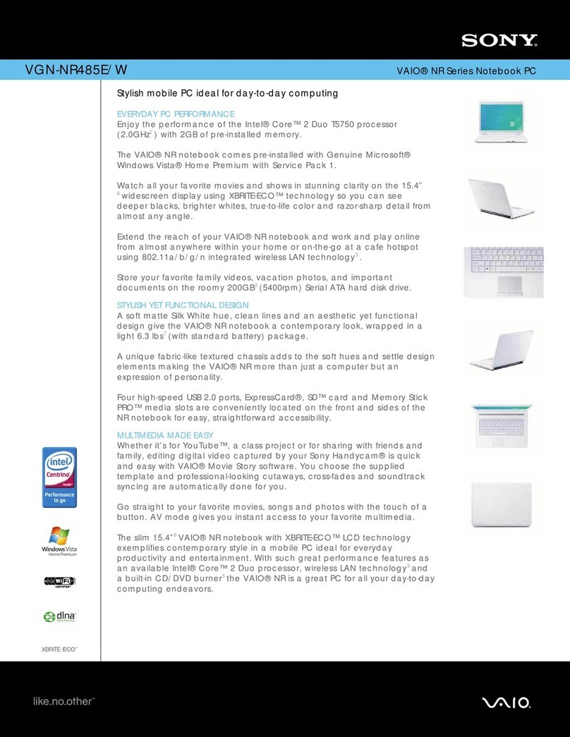 Sony VGN-NR485E Specifications