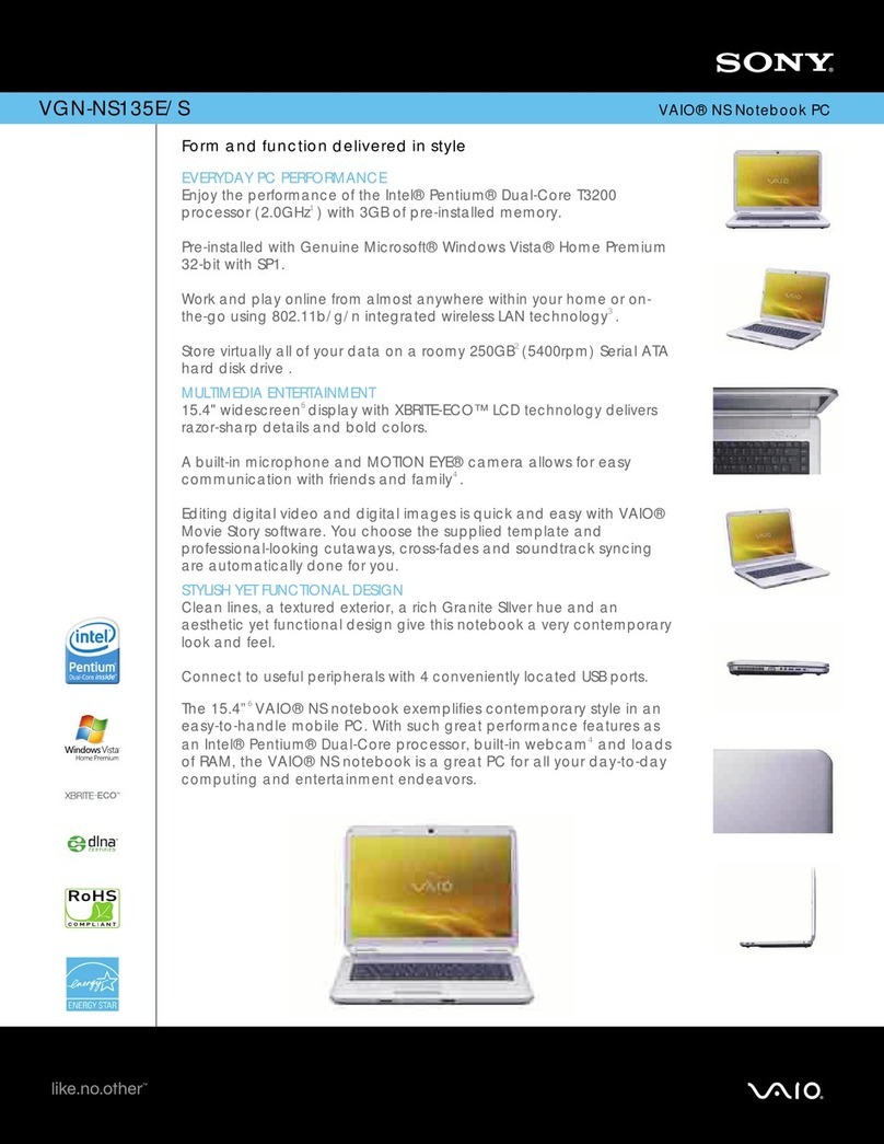 Sony VAIO VGN-NS135E Specifications
