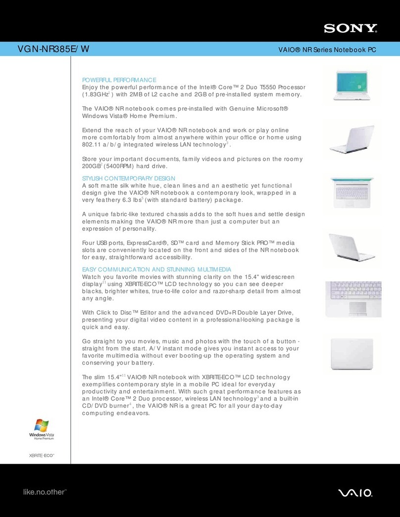 Sony VGN-NR385E Specifications