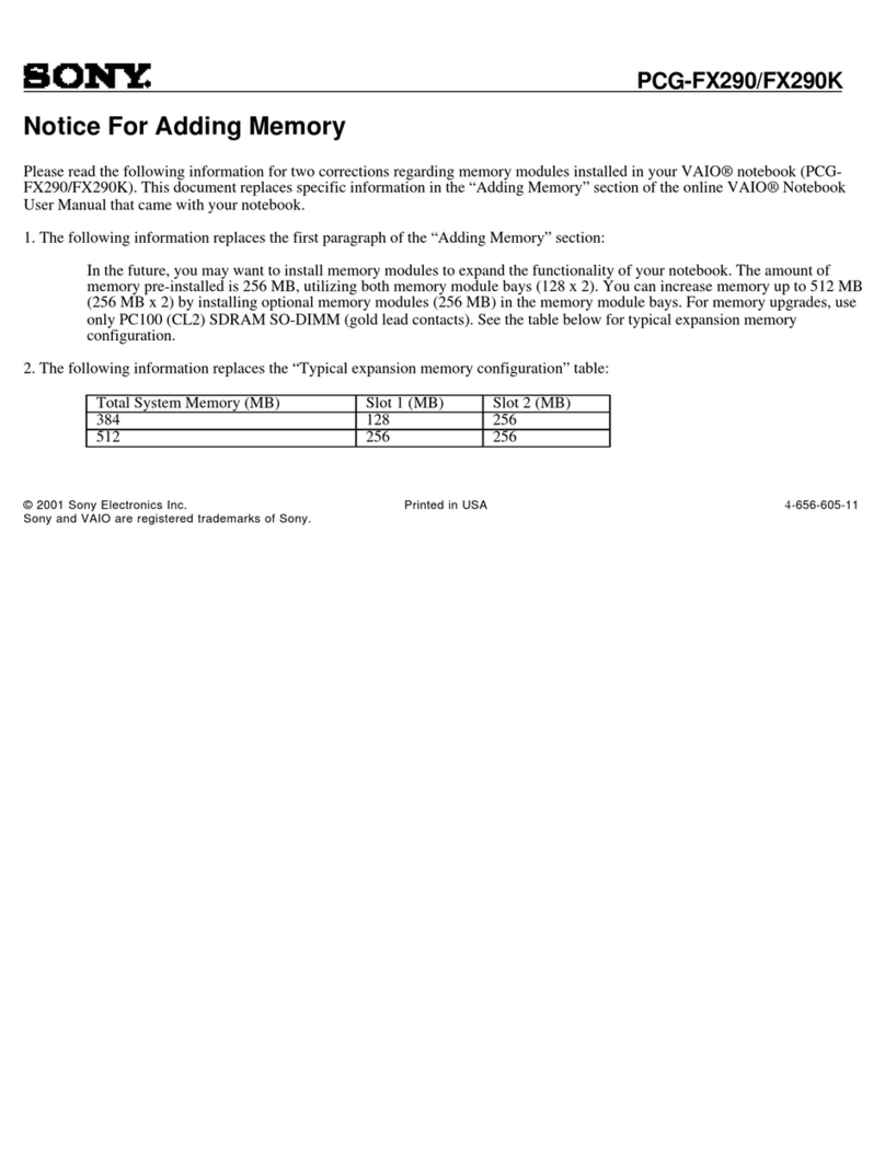 Sony VAIO PCG-FX290 Memory adding Instruction