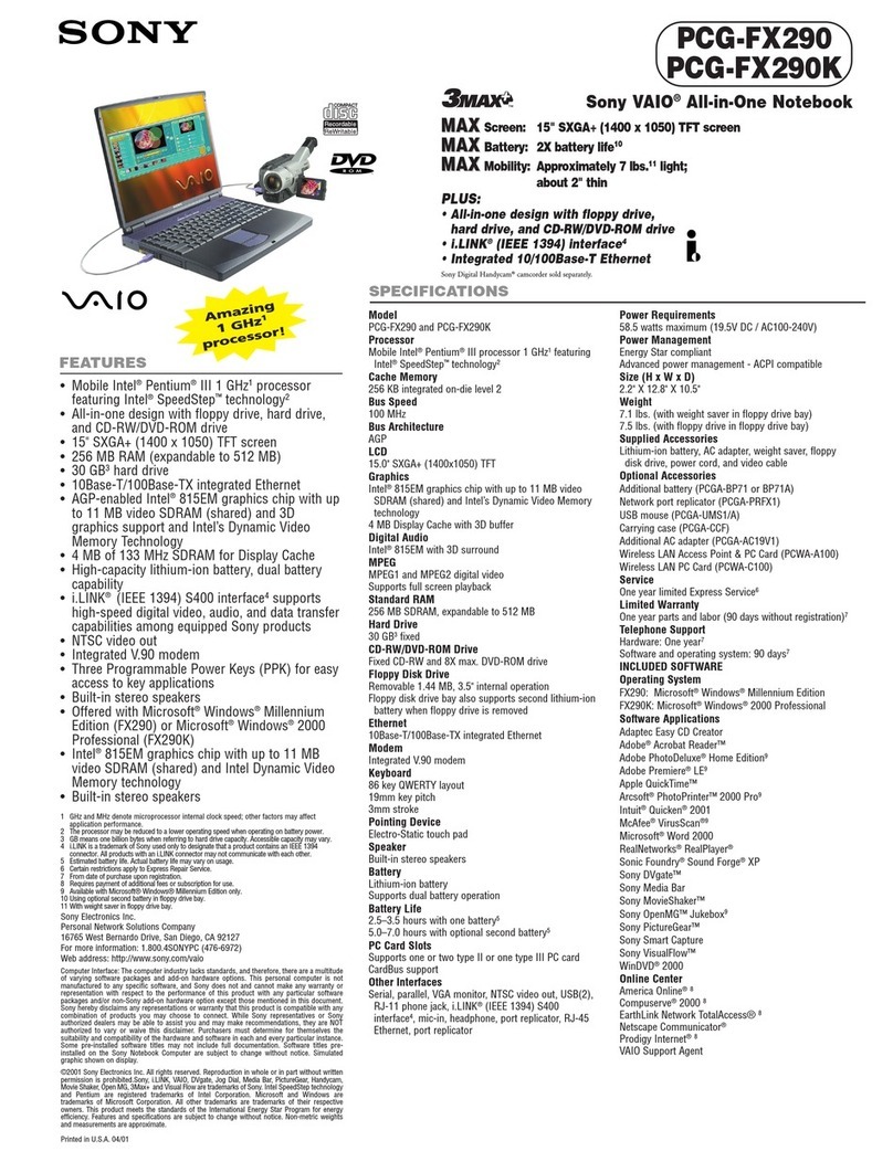 Sony VAIO PCG-FX290 User manual