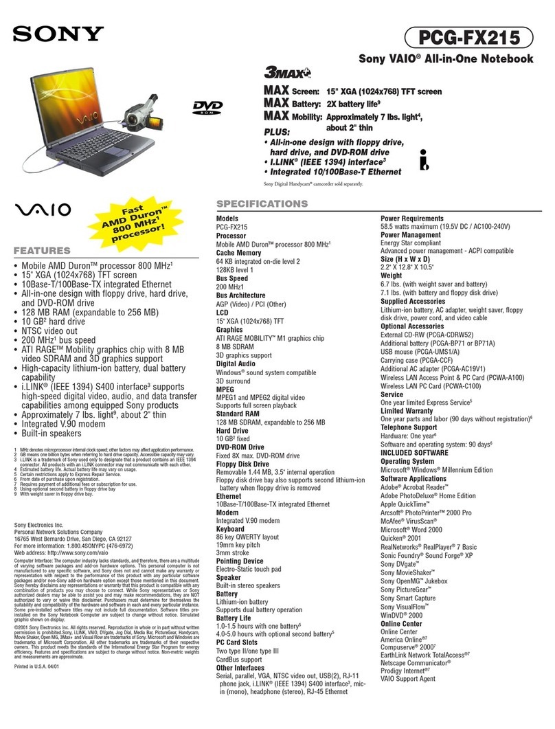 Sony VAIO PCG-FX215 User manual Sony VAIO PCG-FX215 User manual