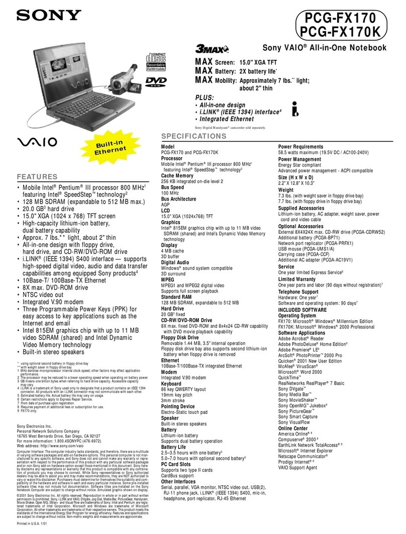Sony VAIO PCG-FX170 User manual