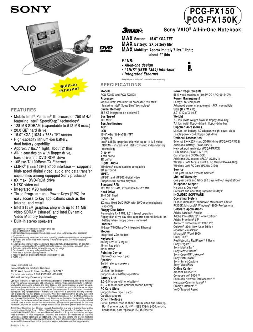 Sony VAIO PCG-FX150 User manual