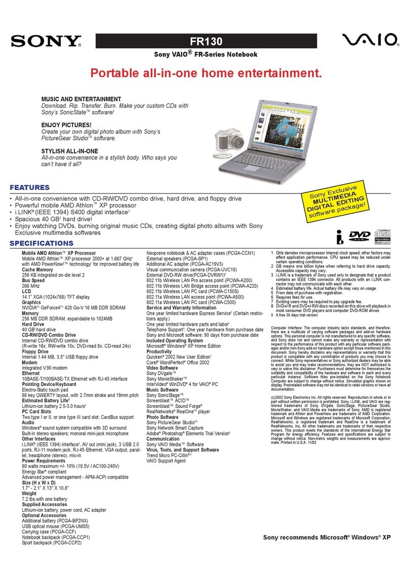 Sony VAIO PCG-FR130 User manual