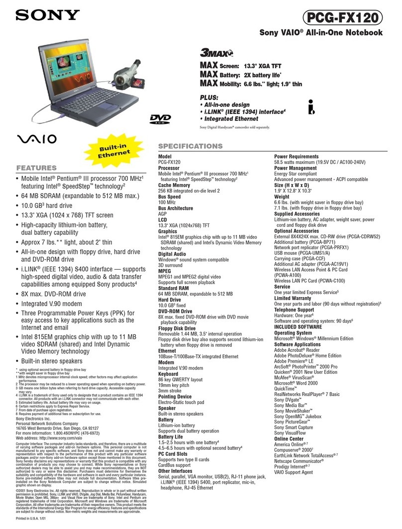 Sony VAIO PCG-FX120 User manual