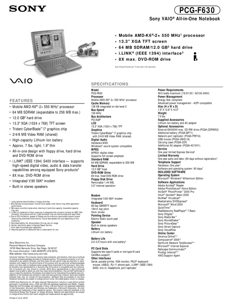 Sony VAIO PCG-F630 User manual
