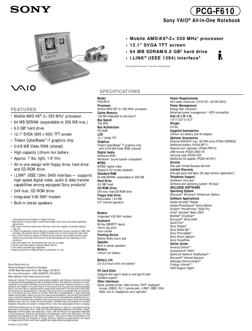Sony VAIO PCG-F610 Specifications