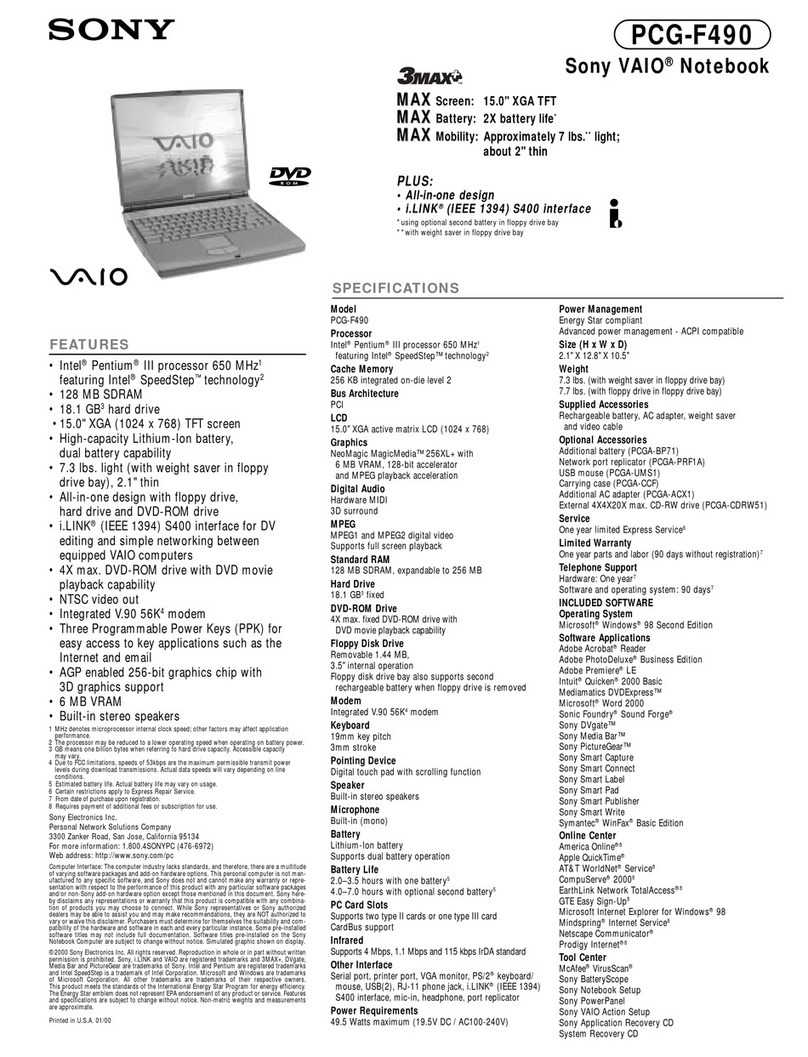 Sony VAIO PCG-F490 User manual