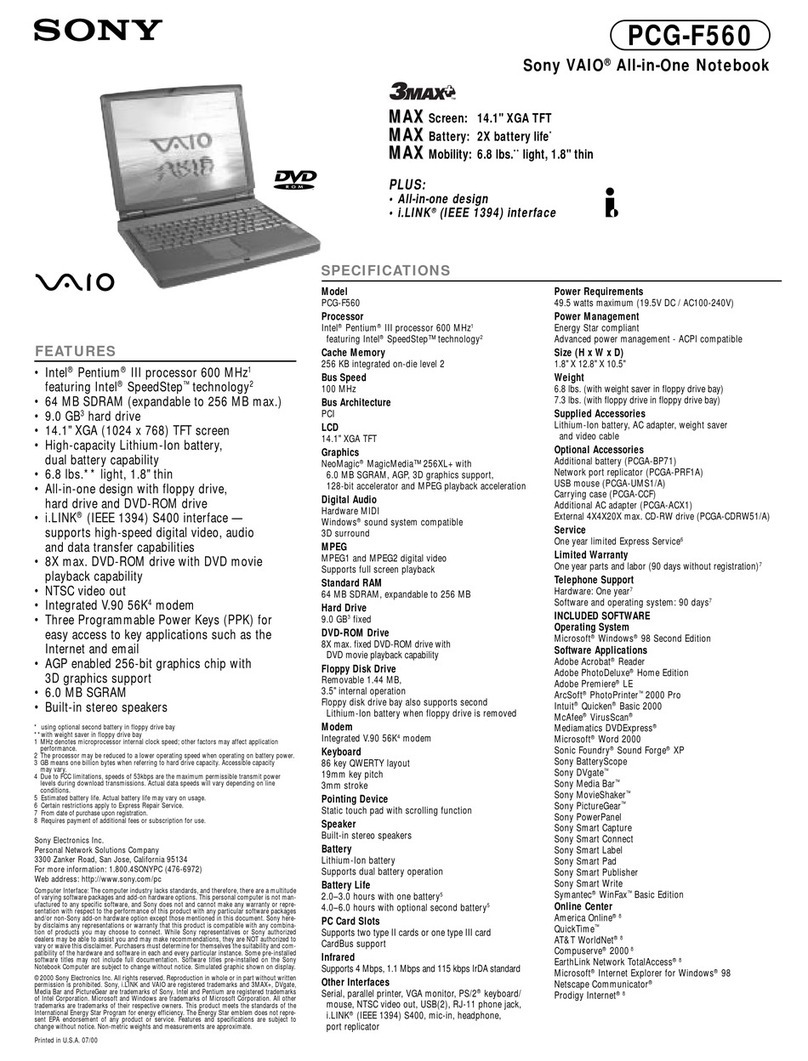 Sony VAIO PCG-F560 User manual