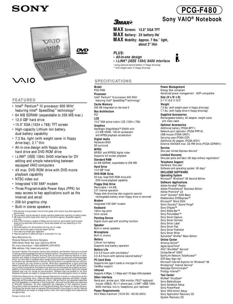 Sony VAIO PCG-F480 User manual