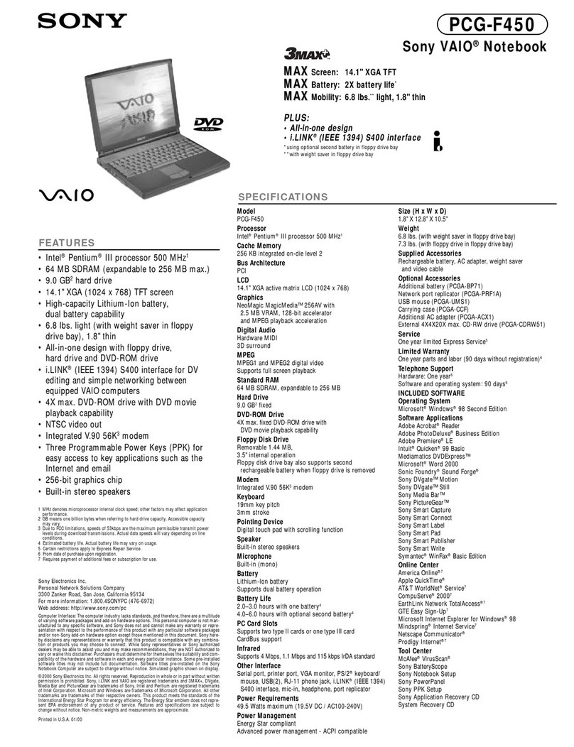 Sony VAIO PCG-F450 User manual