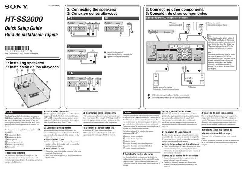 Sony HT-SS2000 - Blu-ray Disc™ Matching Component Home Theater... Quick setup guide