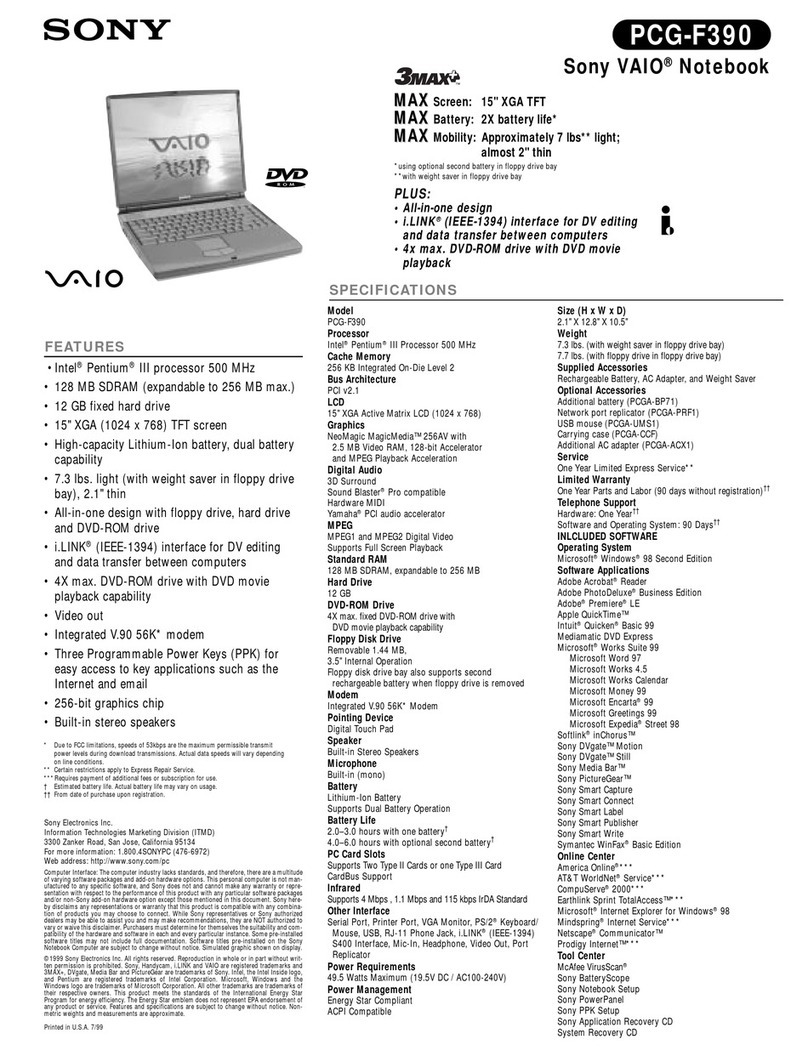 Sony VAIO PCG-F390 User manual