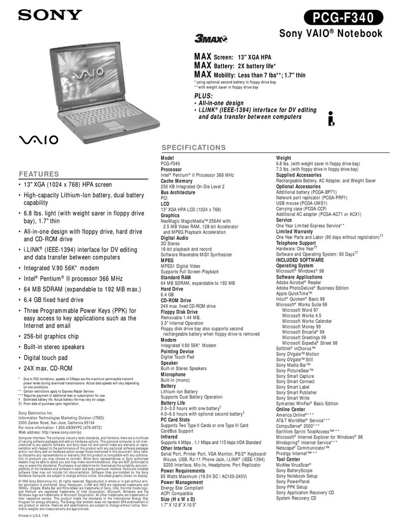 Sony Vaio PCG-F340 Specifications