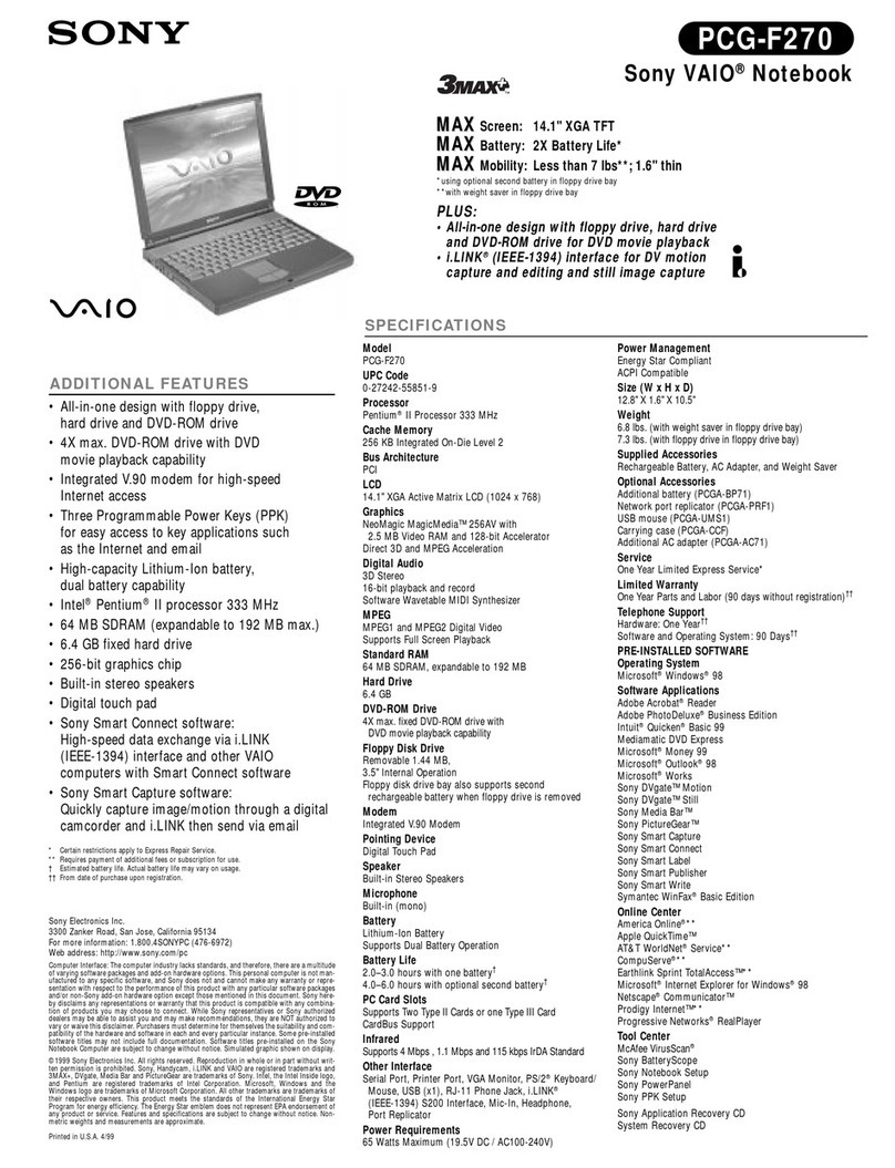 Sony VAIO PCG-F270 User manual