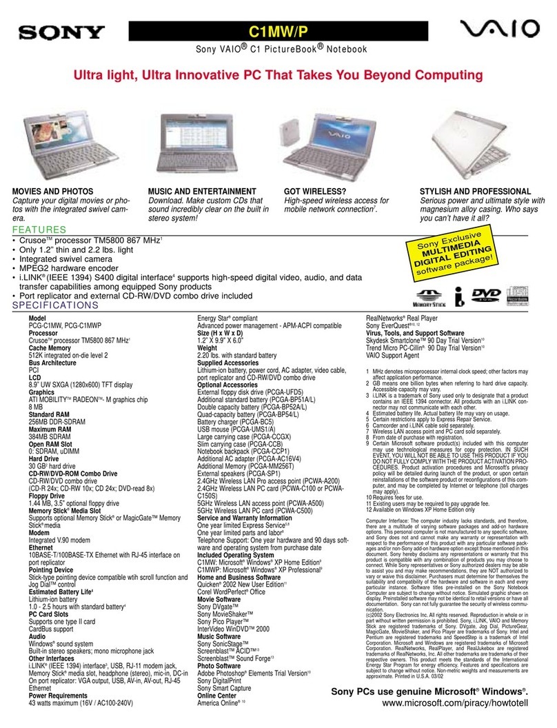 Sony VAIO PCG-C1MWP Instruction Manual