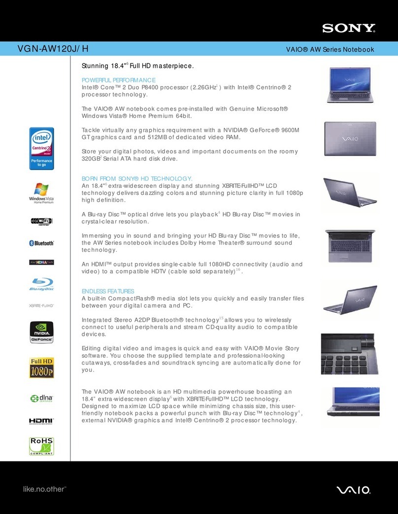 Sony VGN-AW120J - VAIO AW Series Specifications