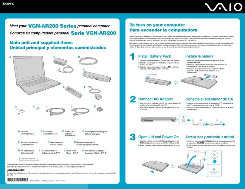 Sony VAIO VGN-AR230G quick start